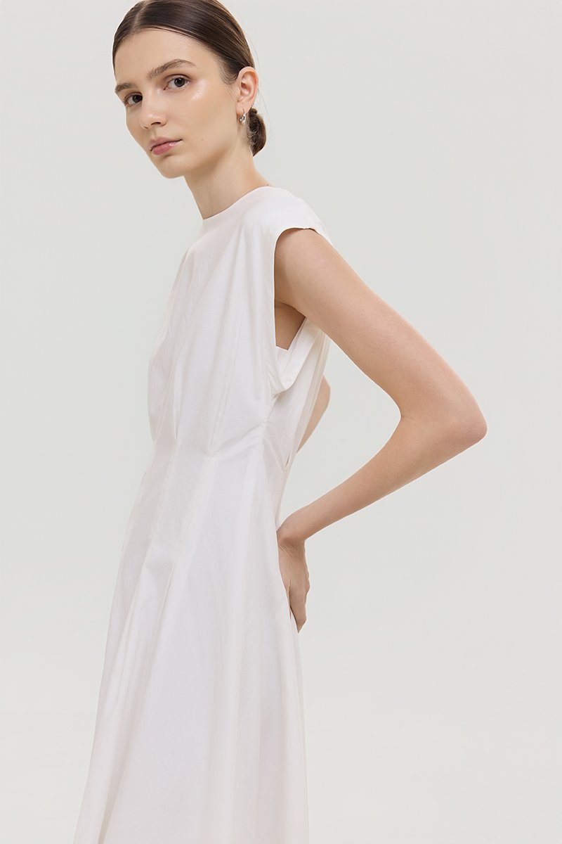 ALVEN PLEATED WAIST POPLIN MIDI DRESS