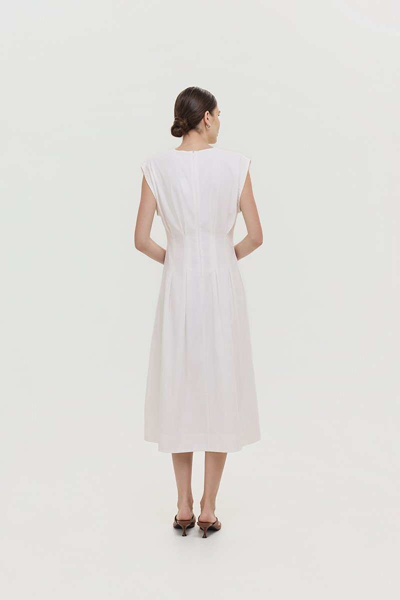 ALVEN PLEATED WAIST POPLIN MIDI DRESS