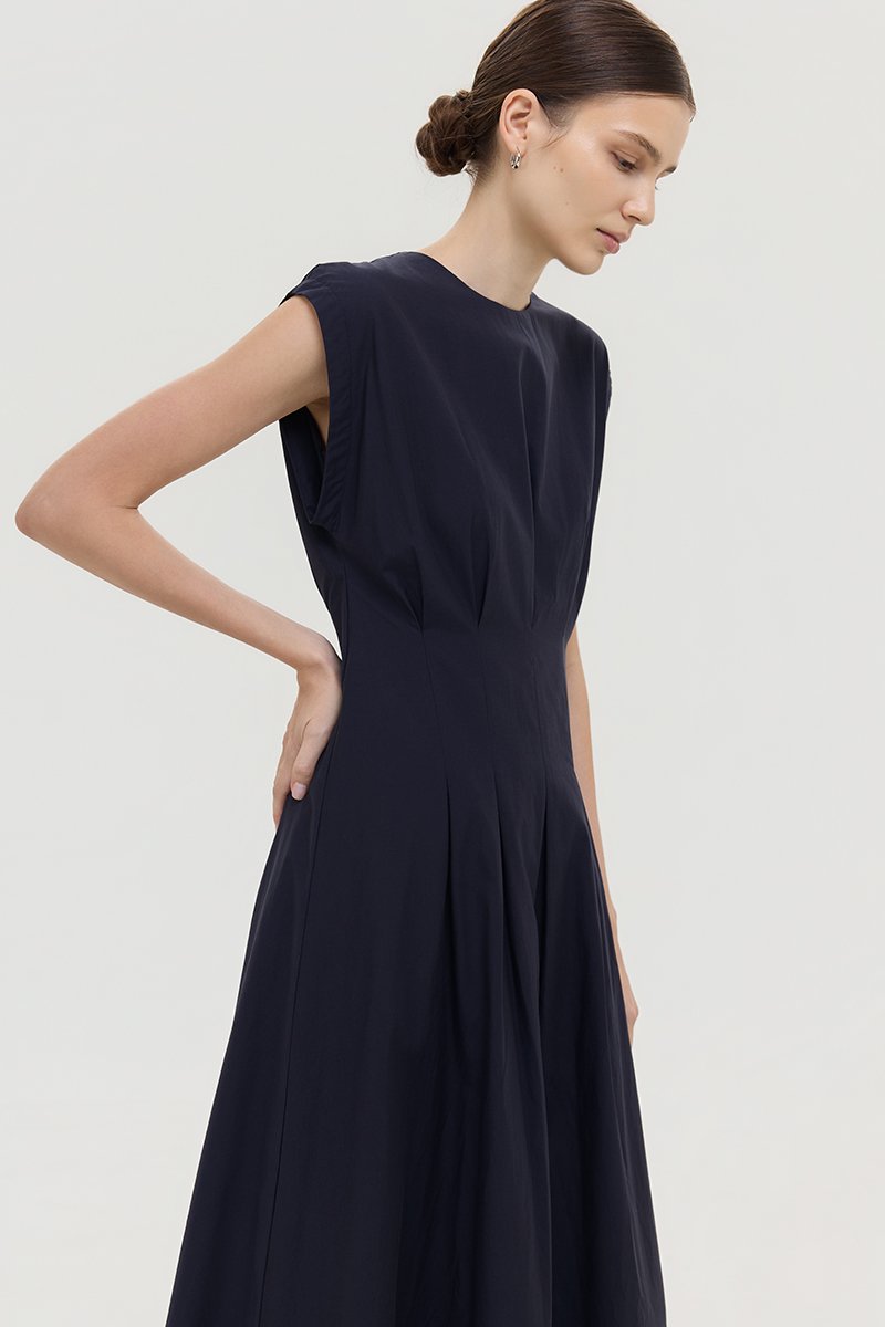 ALVEN PLEATED WAIST POPLIN MIDI DRESS