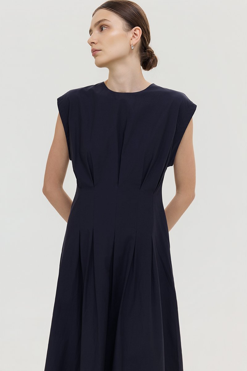 ALVEN PLEATED WAIST POPLIN MIDI DRESS