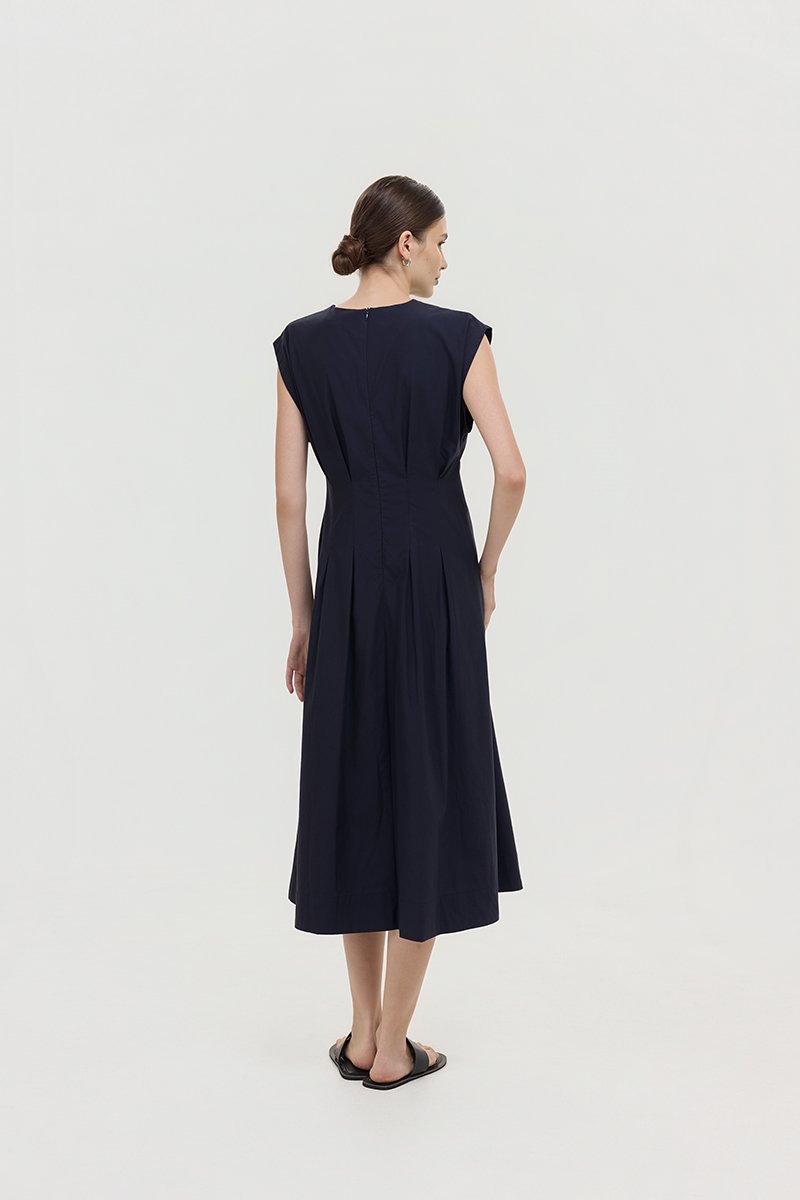 ALVEN PLEATED WAIST POPLIN MIDI DRESS
