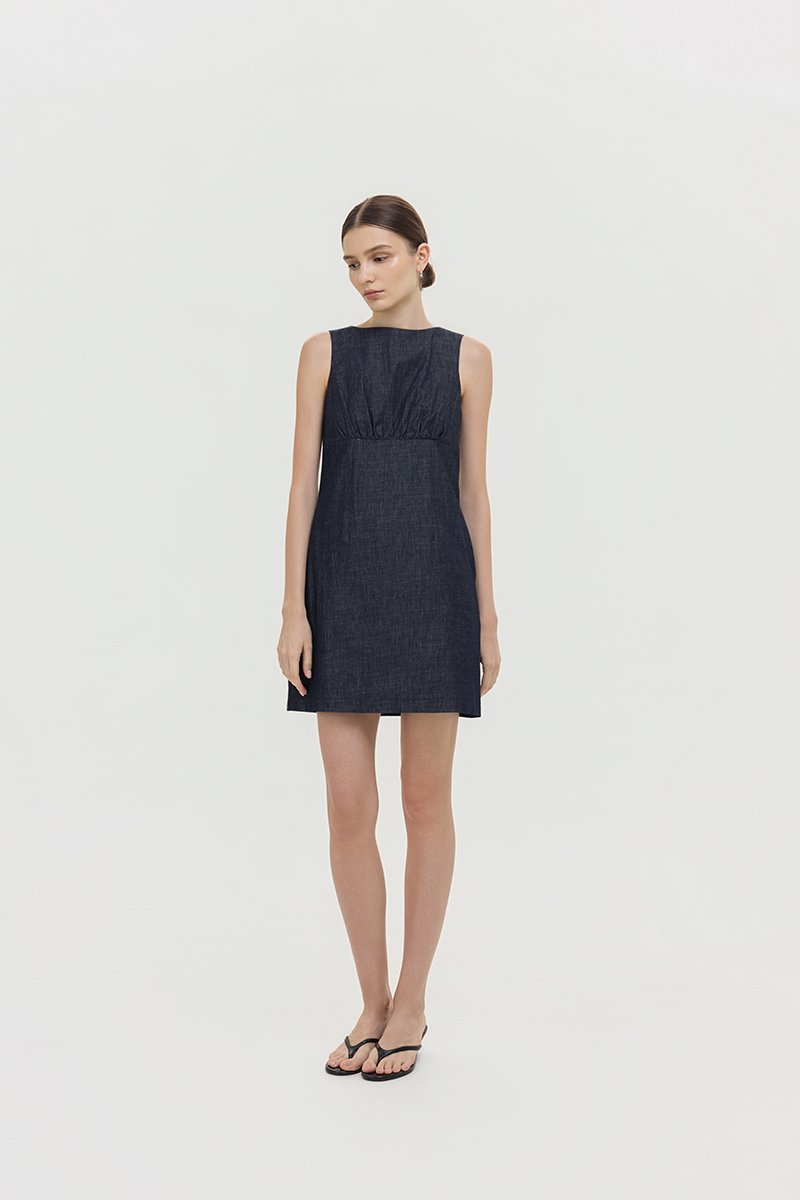 SVEN RUCHED DENIM CHAMBRAY DRESS