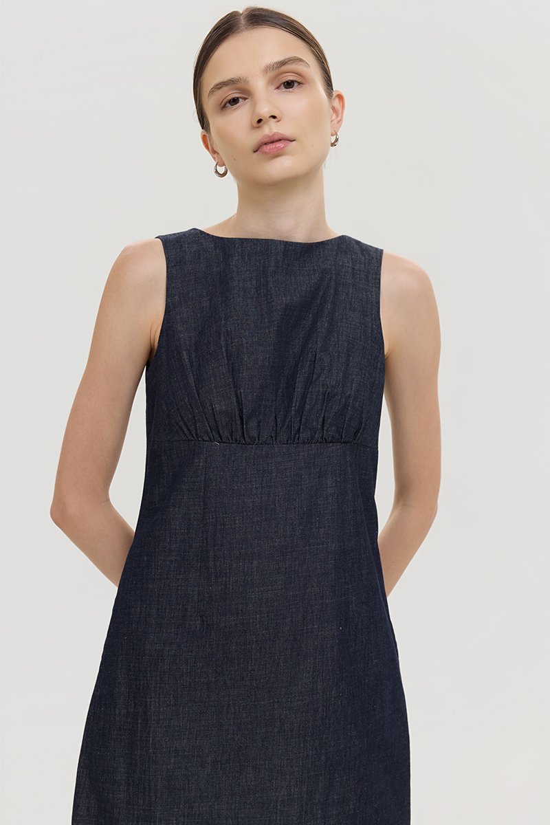 SVEN RUCHED DENIM CHAMBRAY DRESS