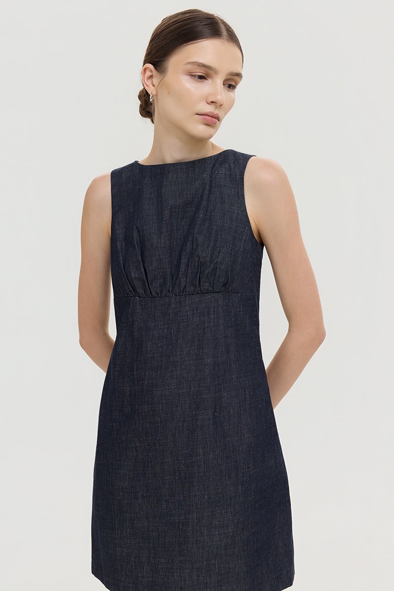 SVEN RUCHED DENIM CHAMBRAY DRESS