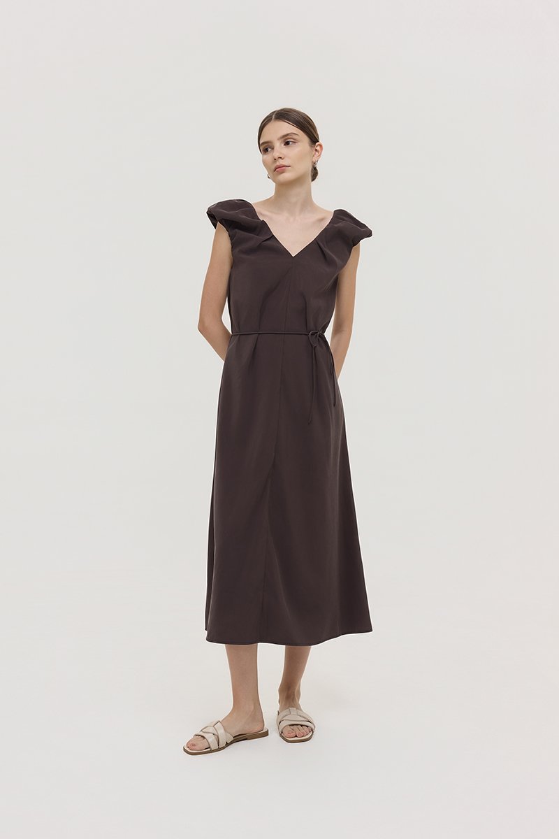WYLENE PUFF SHOULDER MIDI DRESS