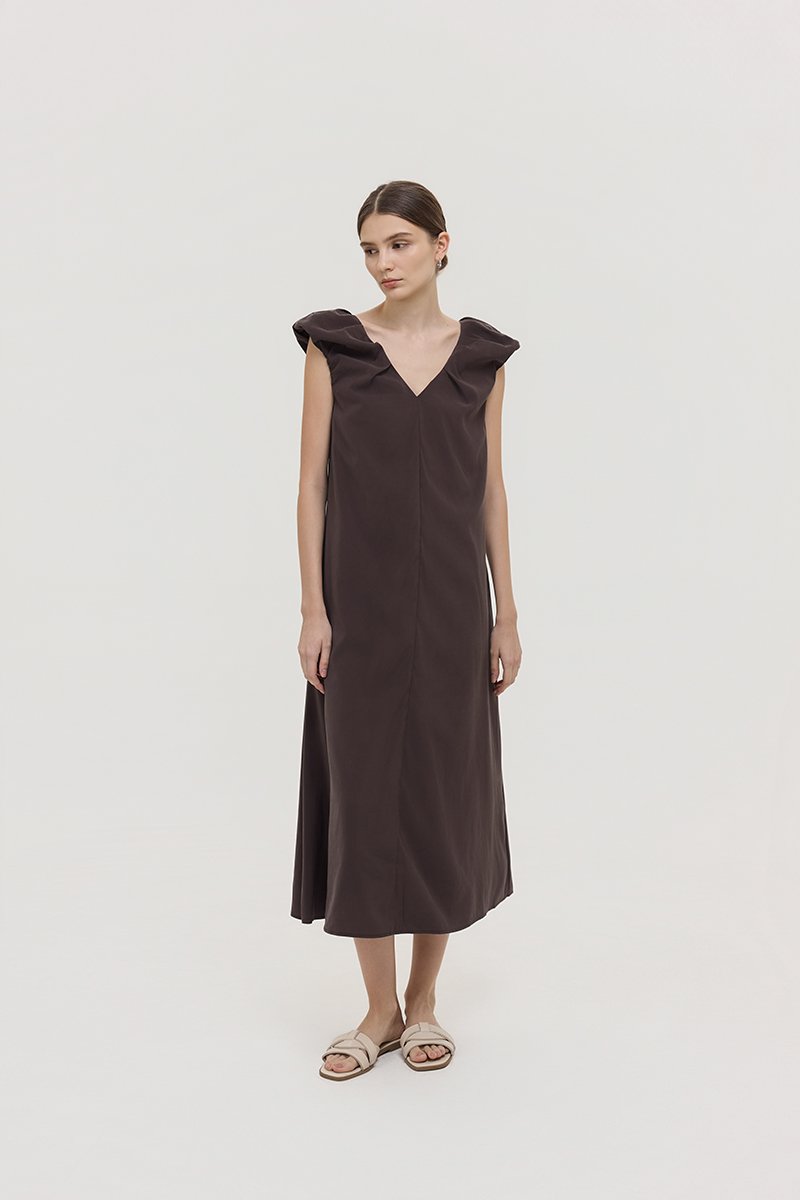 WYLENE PUFF SHOULDER MIDI DRESS