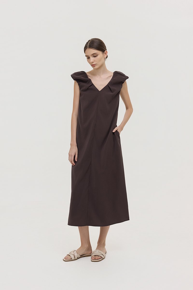 WYLENE PUFF SHOULDER MIDI DRESS