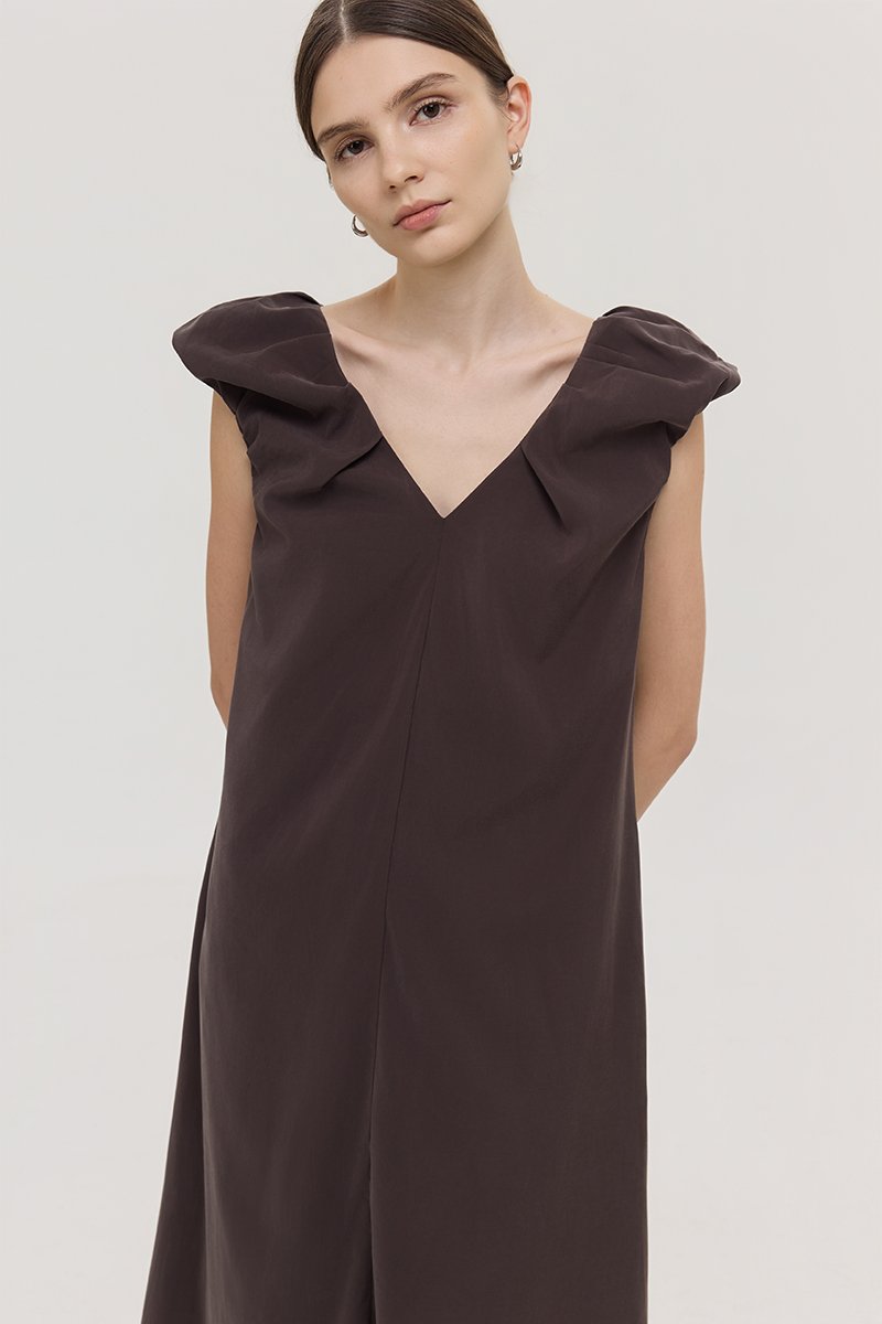 WYLENE PUFF SHOULDER MIDI DRESS