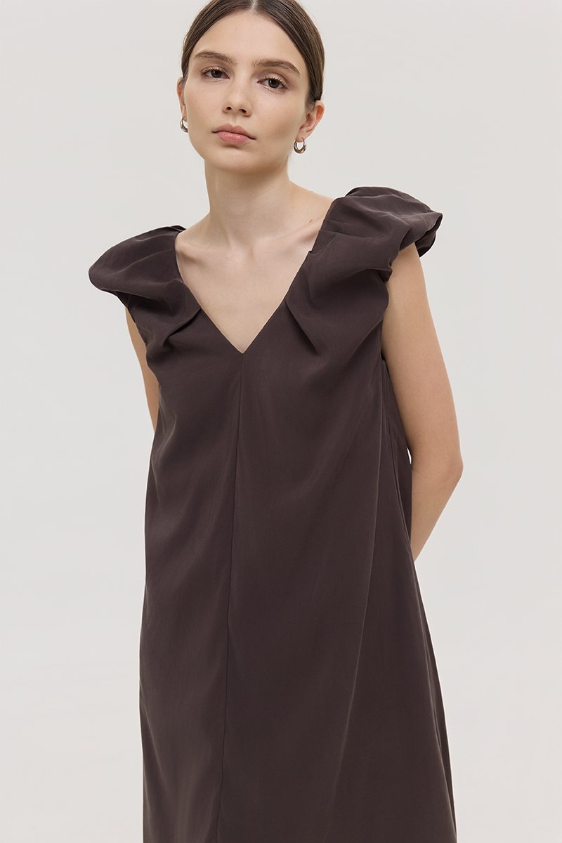 WYLENE PUFF SHOULDER MIDI DRESS