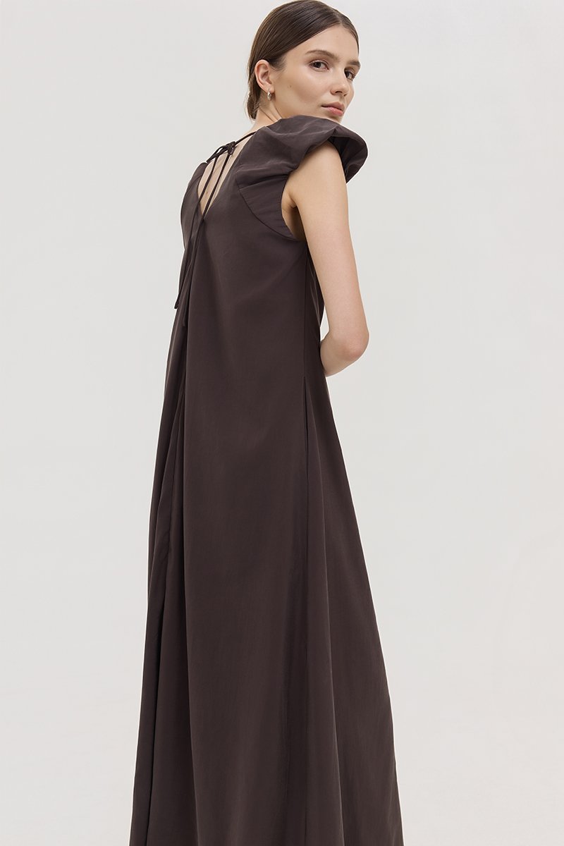 WYLENE PUFF SHOULDER MIDI DRESS
