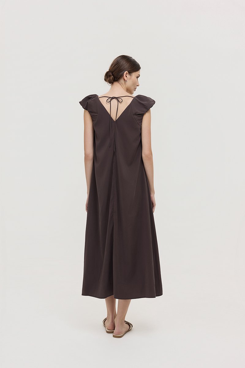 WYLENE PUFF SHOULDER MIDI DRESS