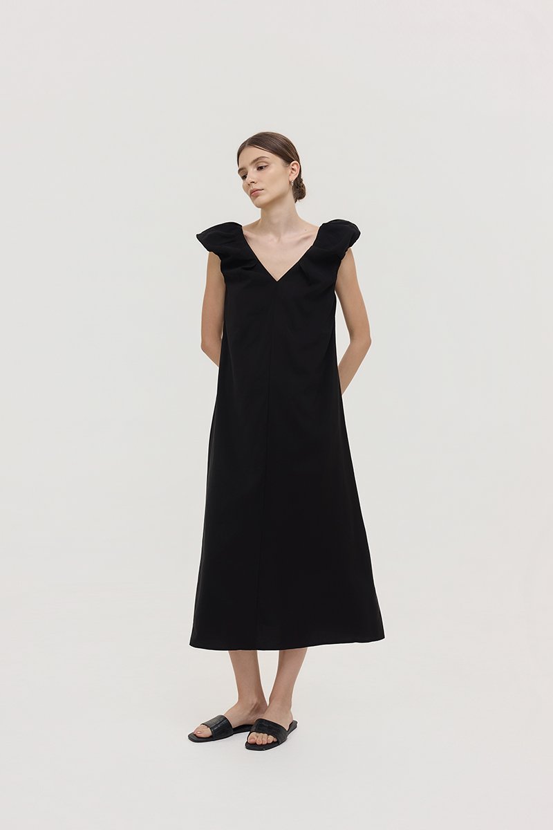 WYLENE PUFF SHOULDER MIDI DRESS