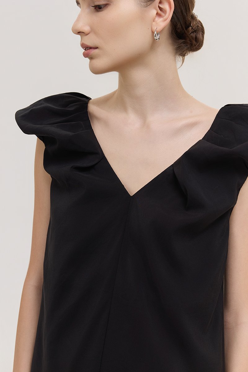 WYLENE PUFF SHOULDER MIDI DRESS
