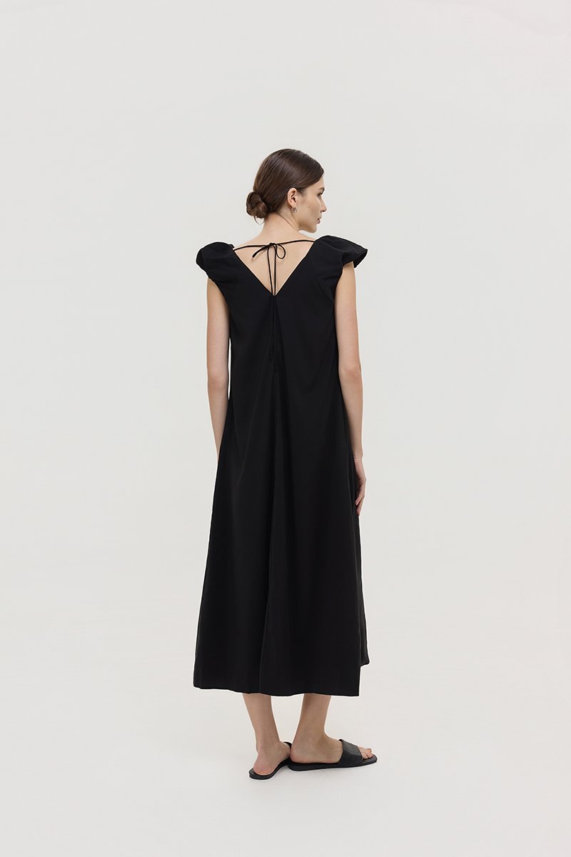 WYLENE PUFF SHOULDER MIDI DRESS