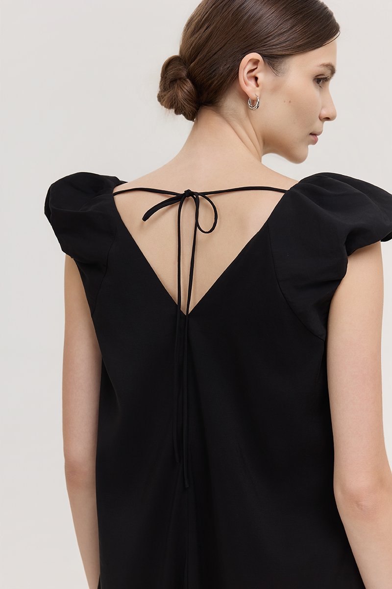 WYLENE PUFF SHOULDER MIDI DRESS