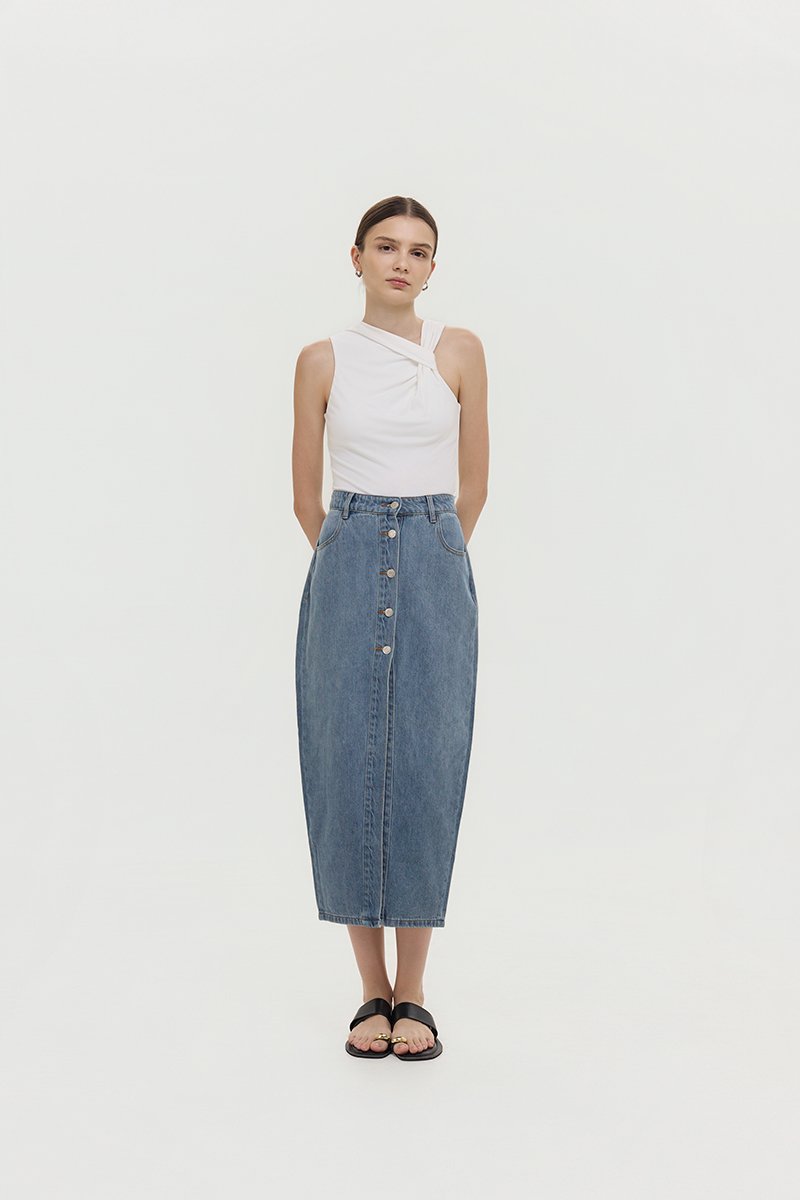 MARC BUTTONDOWN DENIM MIDI SKIRT