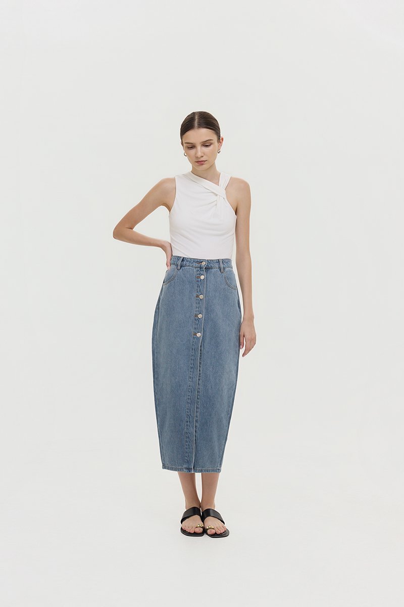 MARC BUTTONDOWN DENIM MIDI SKIRT
