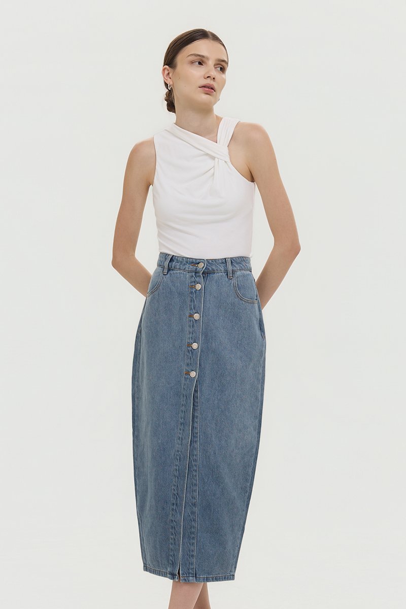 MARC BUTTONDOWN DENIM MIDI SKIRT