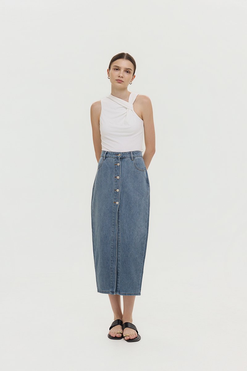 MARC BUTTONDOWN DENIM MIDI SKIRT