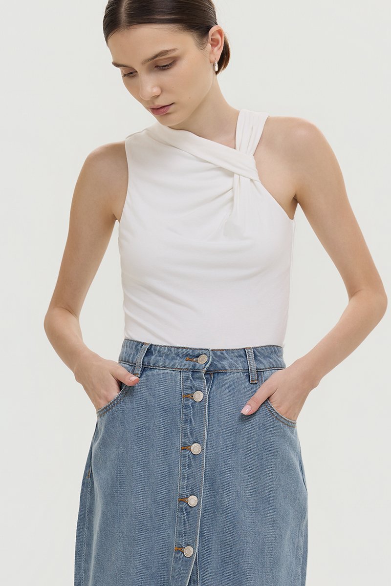 MARC BUTTONDOWN DENIM MIDI SKIRT