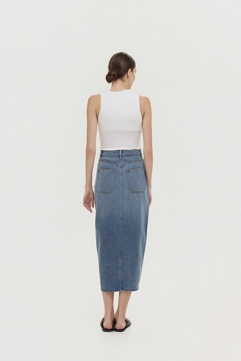 MARC BUTTONDOWN DENIM MIDI SKIRT
