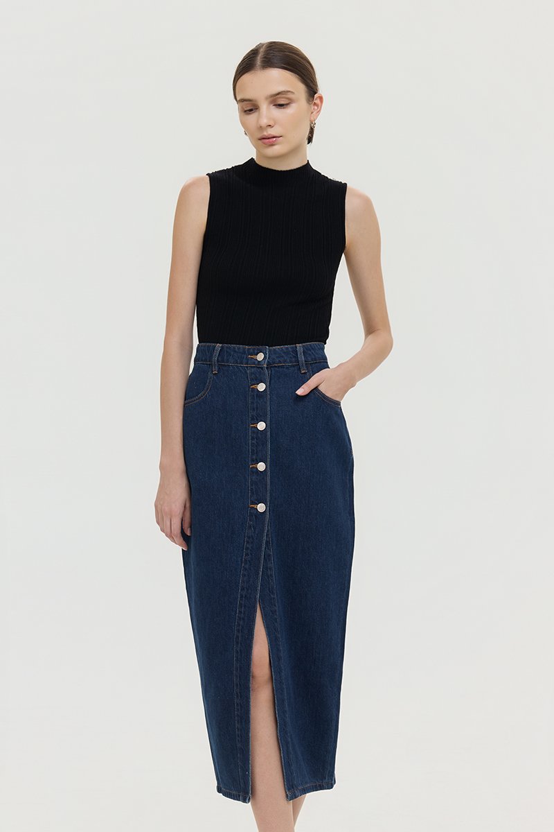 MARC BUTTONDOWN DENIM MIDI SKIRT