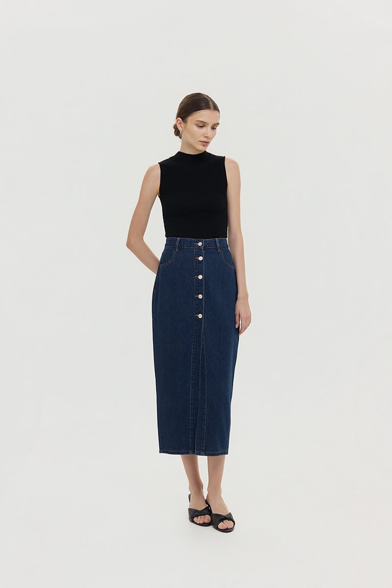 MARC BUTTONDOWN DENIM MIDI SKIRT