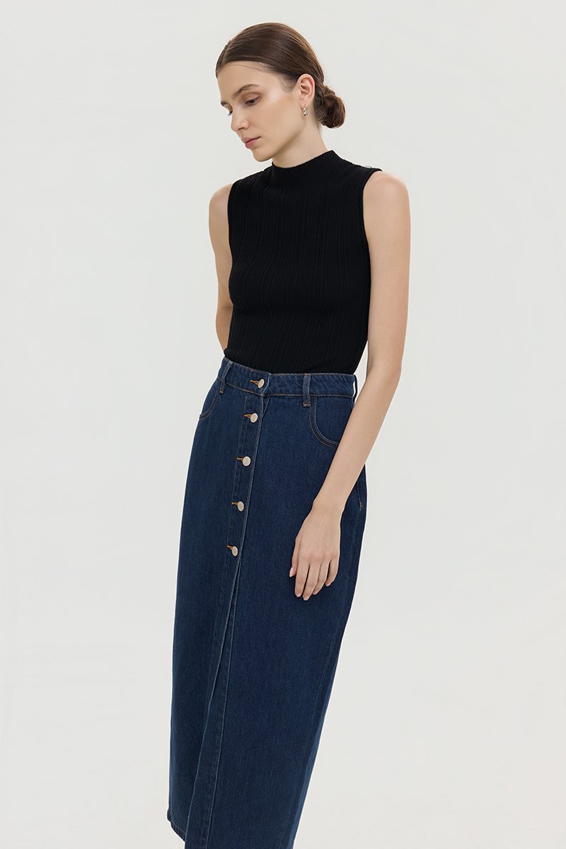 MARC BUTTONDOWN DENIM MIDI SKIRT