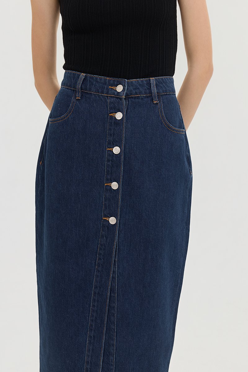 MARC BUTTONDOWN DENIM MIDI SKIRT
