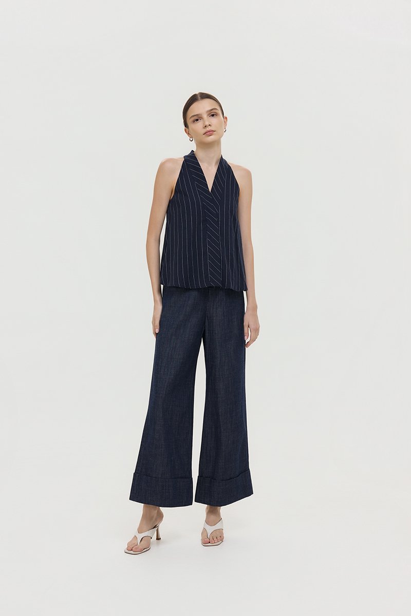 LORIE HALTER STRIPE LINEN TOP