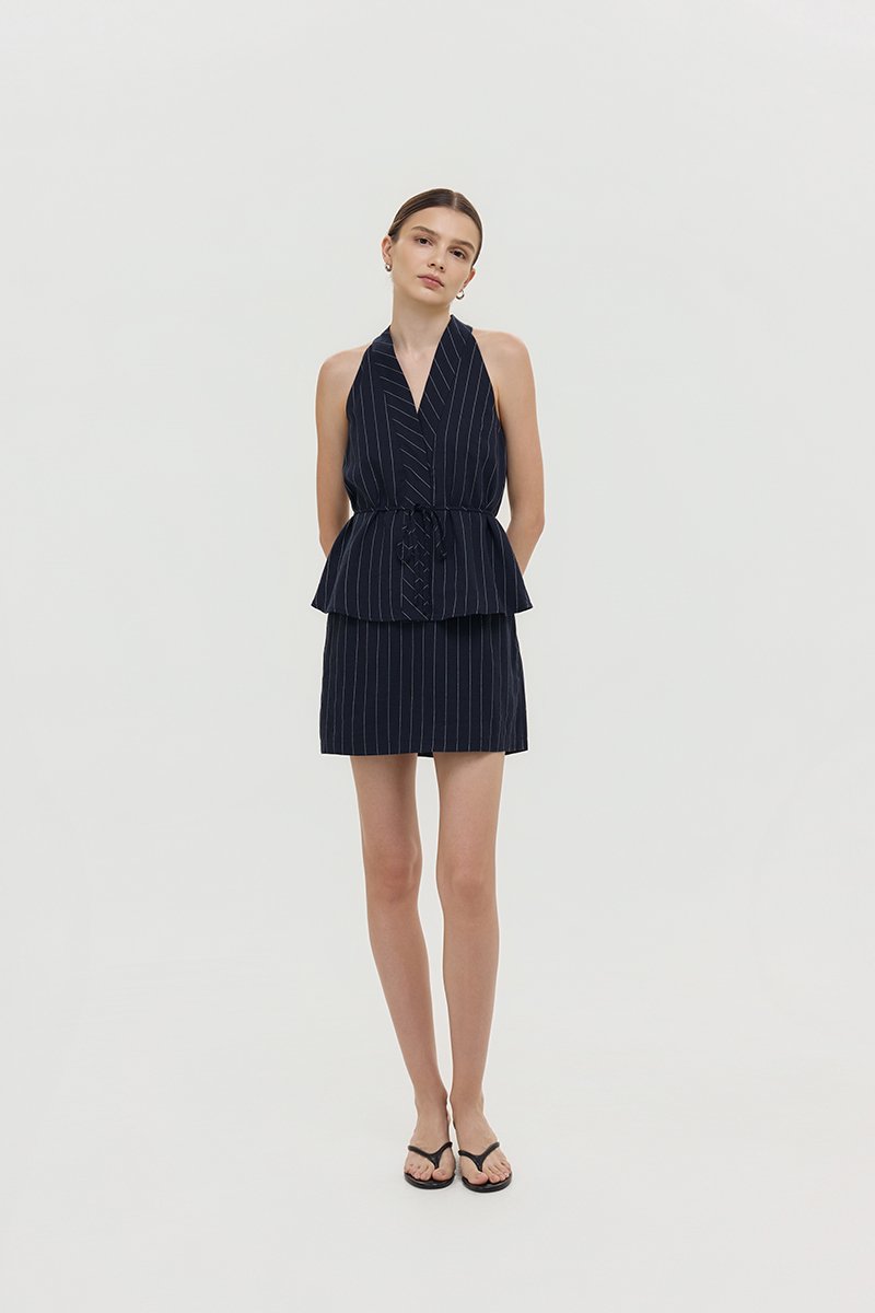 LORIE HALTER STRIPE LINEN TOP