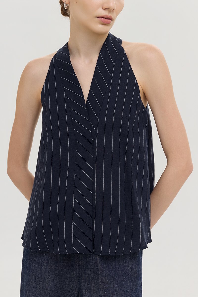 LORIE HALTER STRIPE LINEN TOP