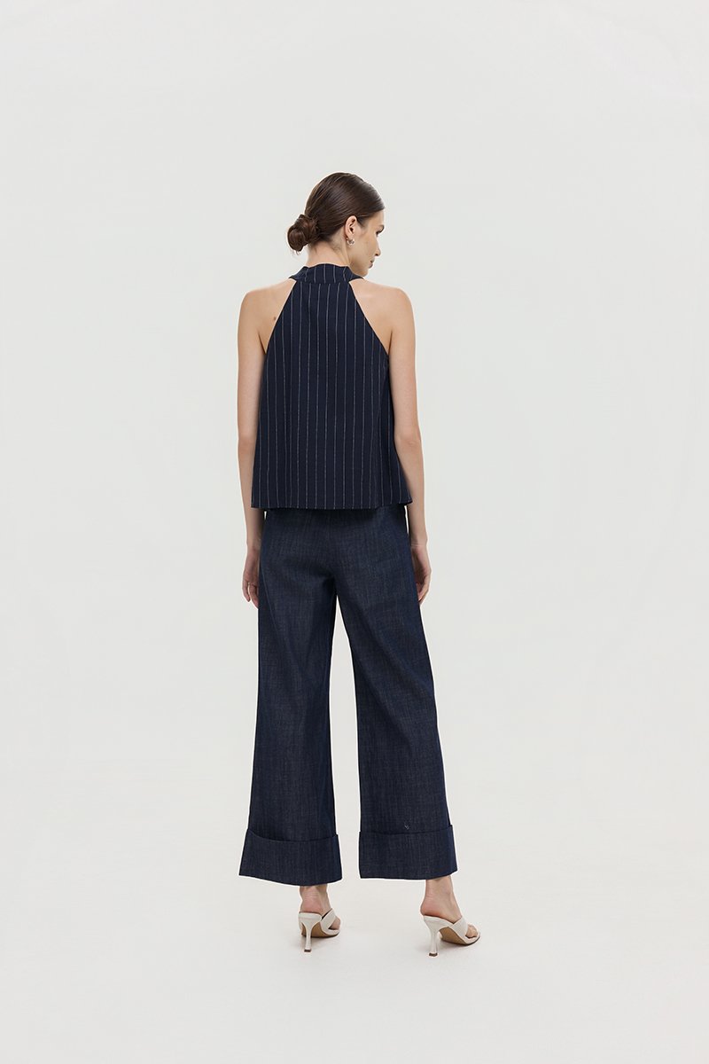 LORIE HALTER STRIPE LINEN TOP