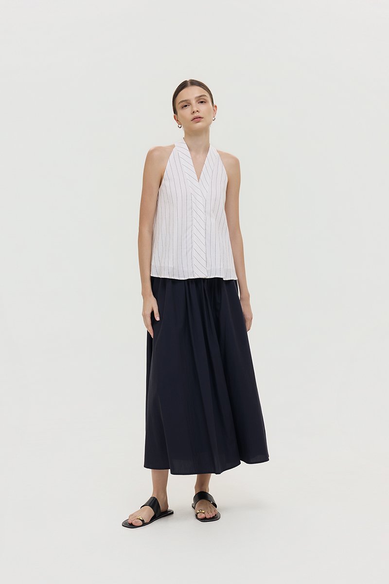LORIE HALTER STRIPE LINEN TOP