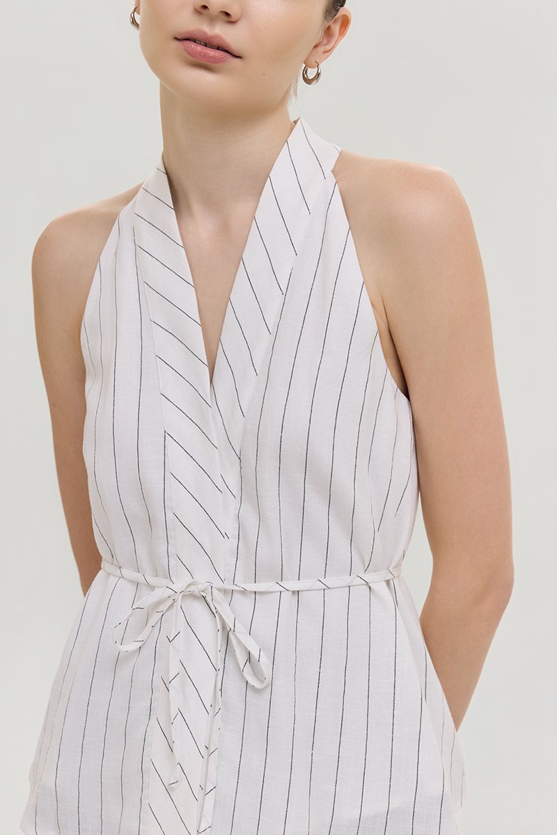 LORIE HALTER STRIPE LINEN TOP