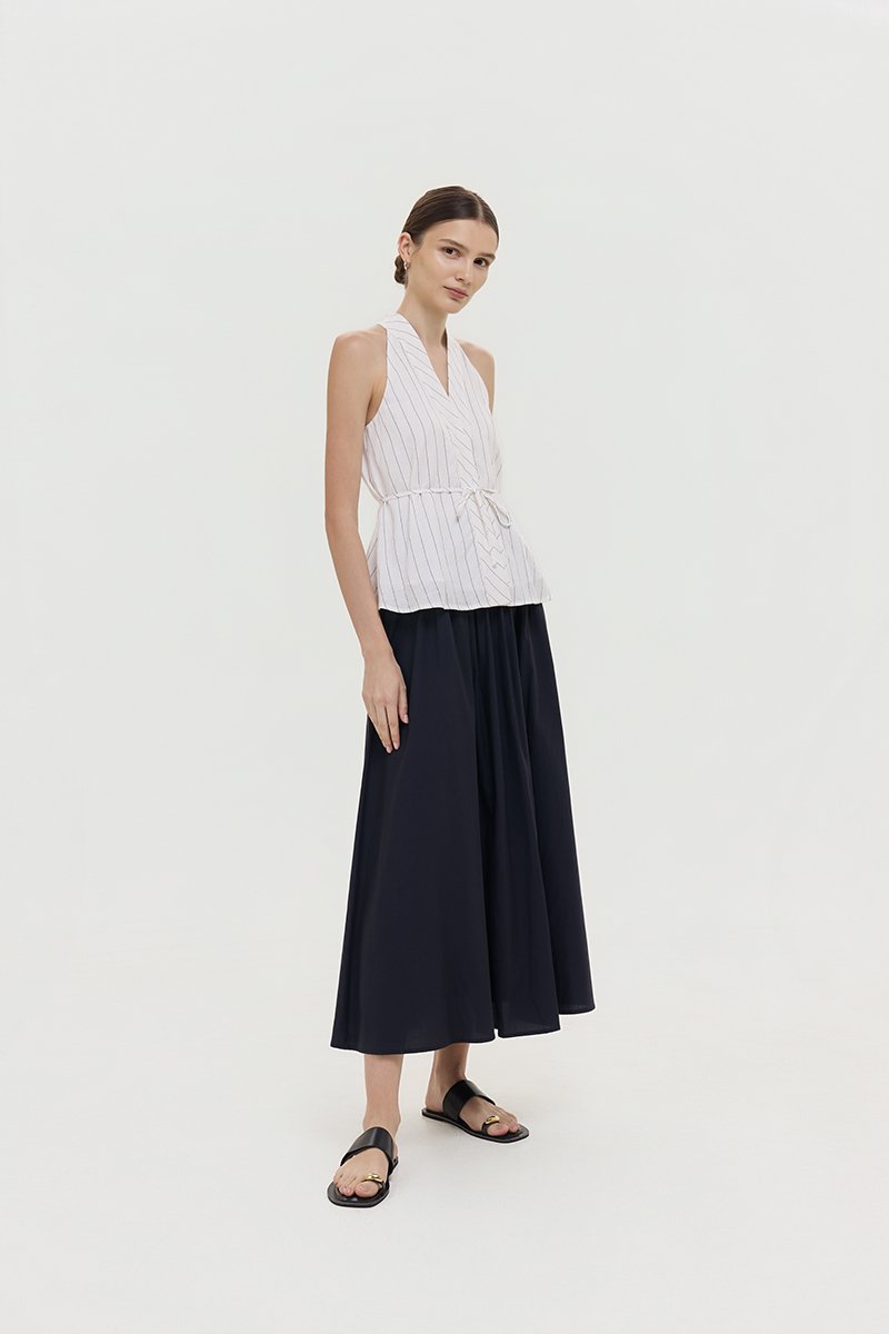 LORIE HALTER STRIPE LINEN TOP