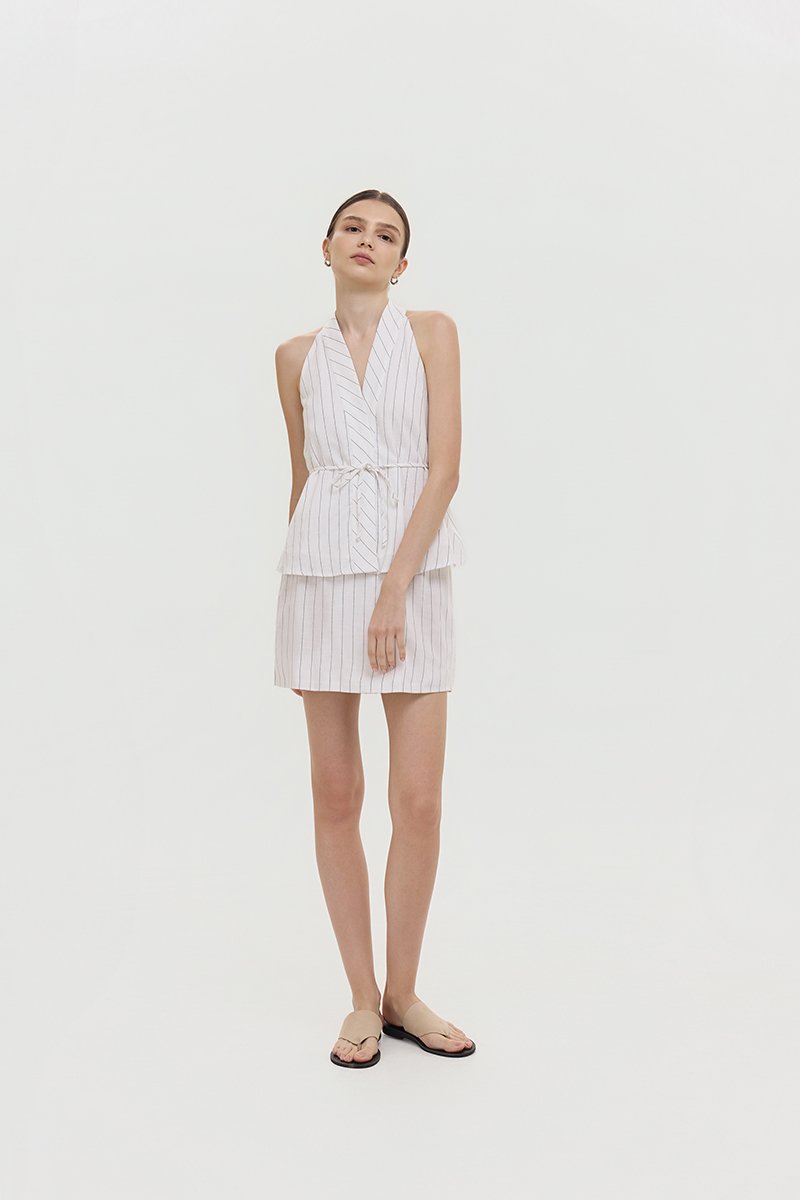 LORIE HALTER STRIPE LINEN TOP
