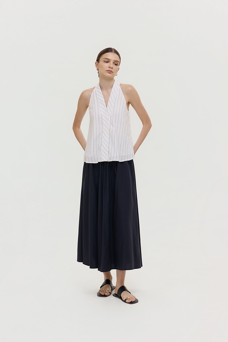 LORIE HALTER STRIPE LINEN TOP