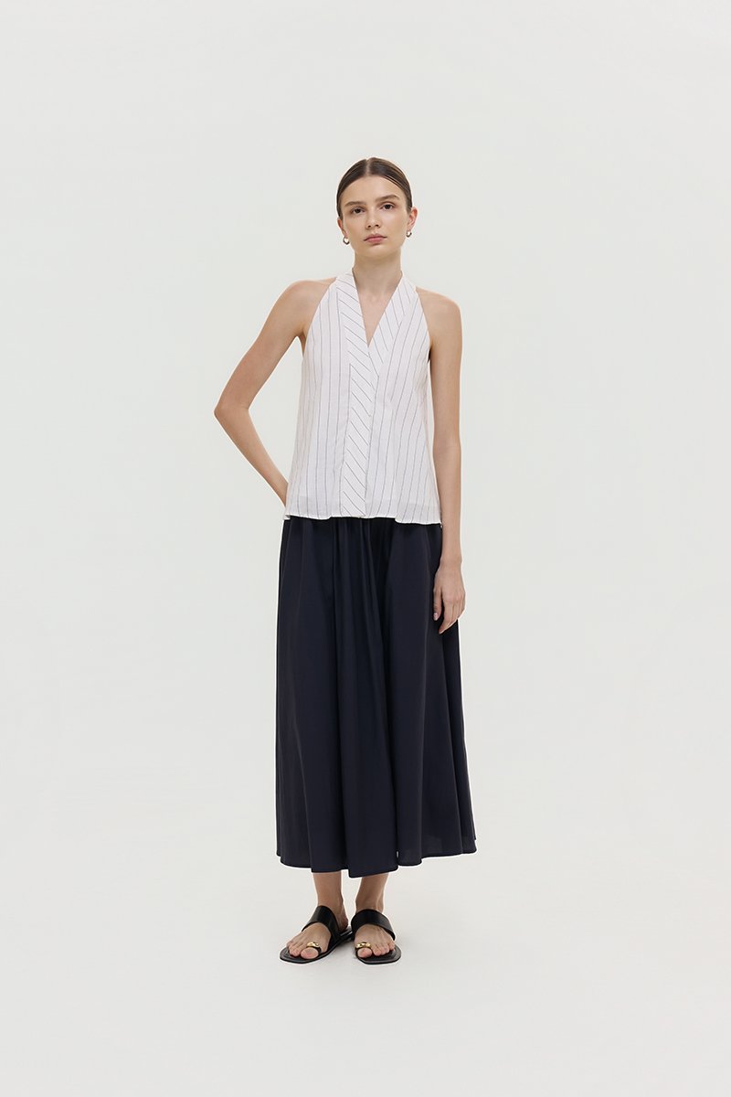 LORIE HALTER STRIPE LINEN TOP