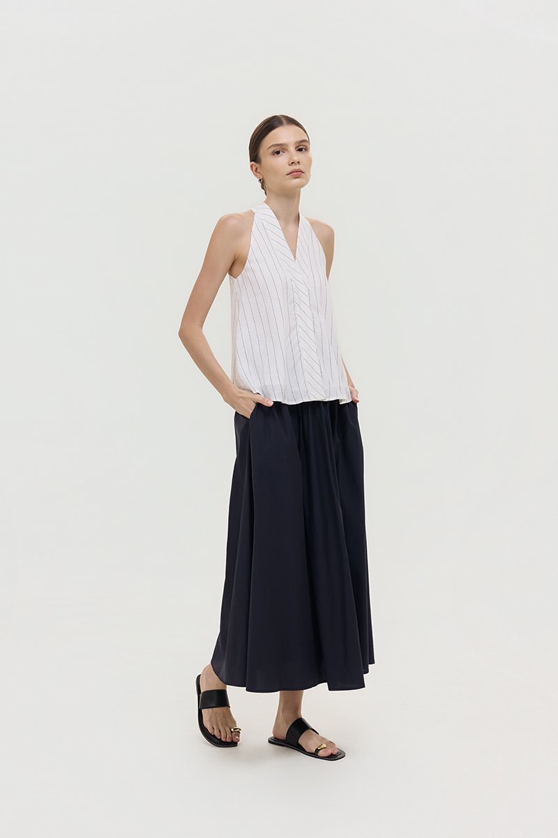 LORIE HALTER STRIPE LINEN TOP