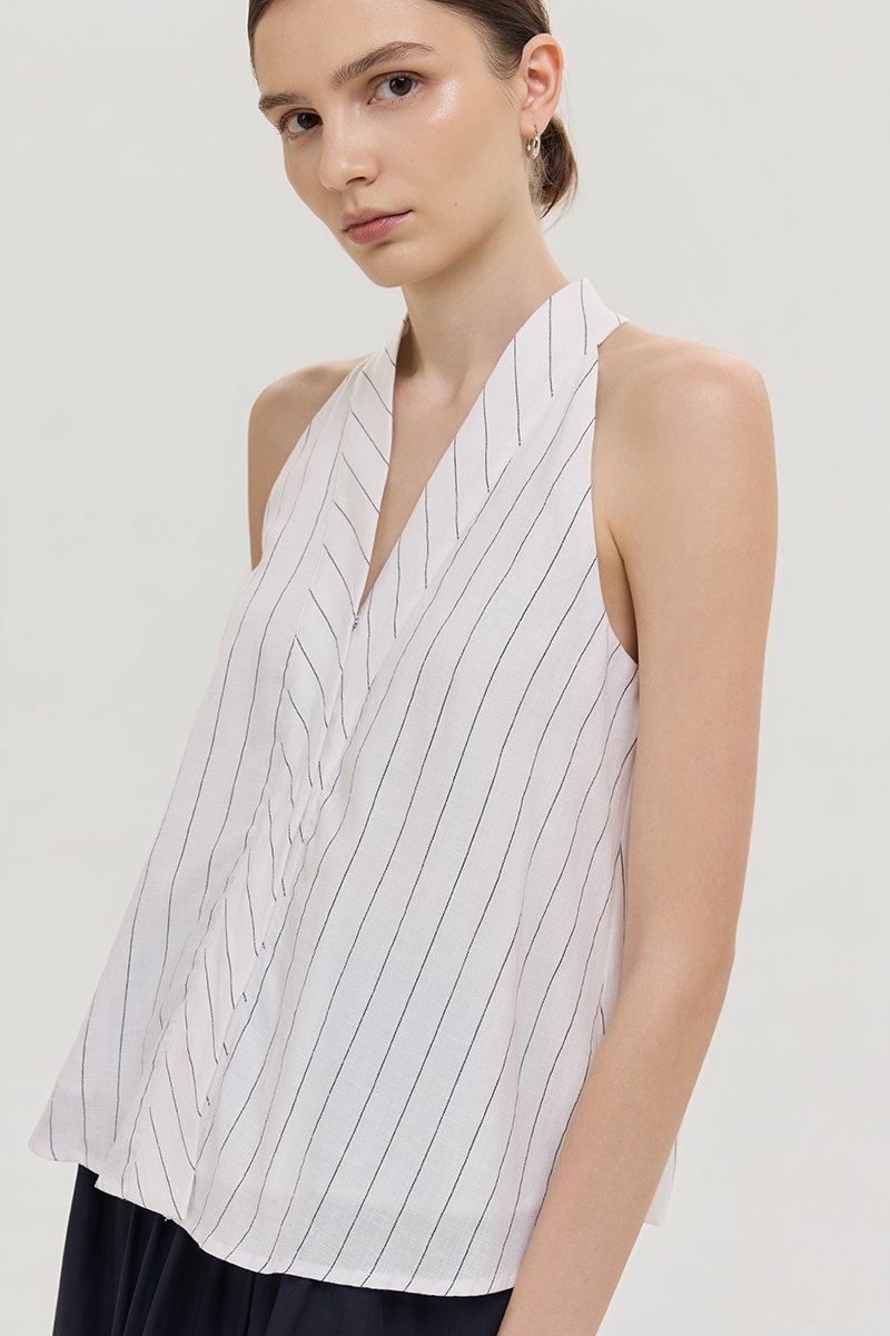 LORIE HALTER STRIPE LINEN TOP
