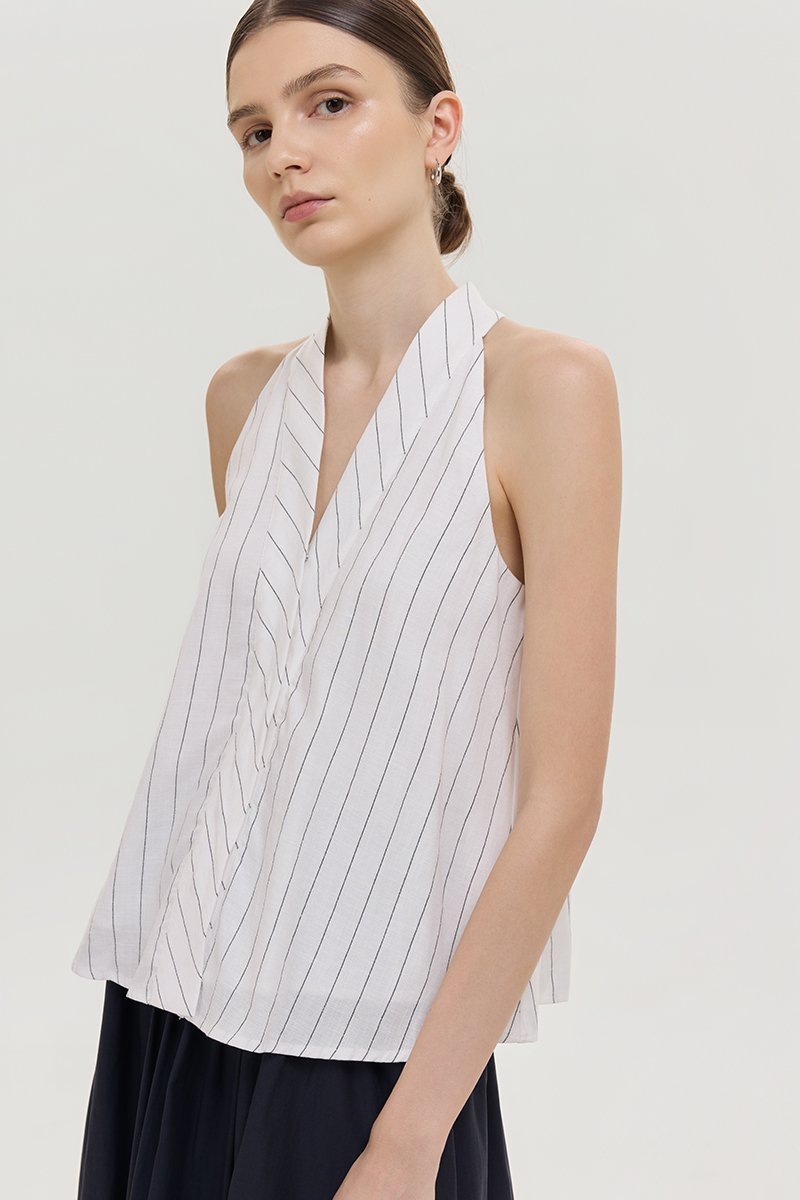 LORIE HALTER STRIPE LINEN TOP