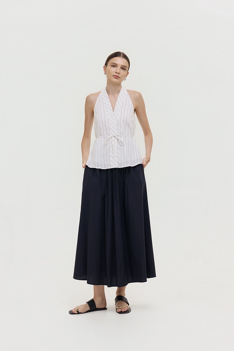 LORIE HALTER STRIPE LINEN TOP
