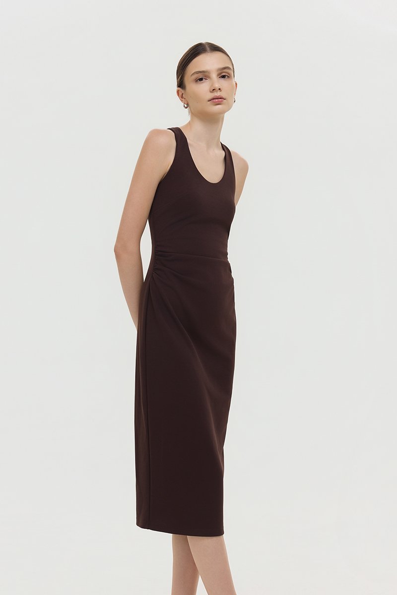 NOELIA HALTER NECK RUCHED MIDI DRESS
