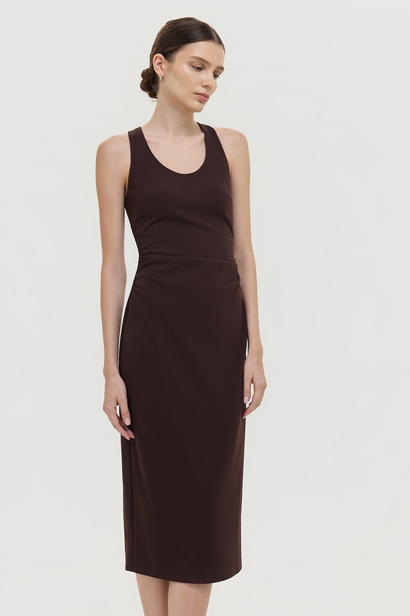 NOELIA HALTER NECK RUCHED MIDI DRESS
