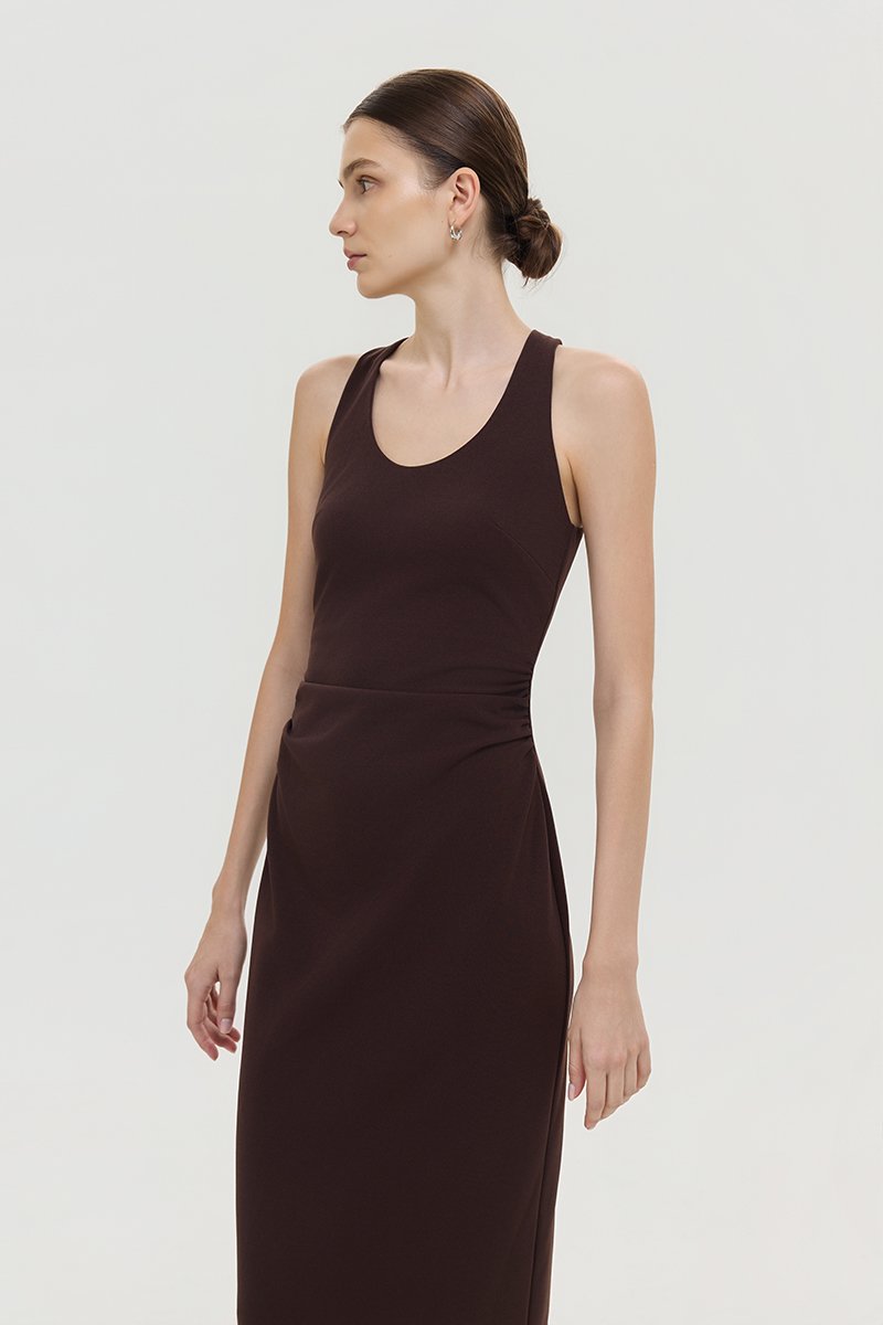 NOELIA HALTER NECK RUCHED MIDI DRESS
