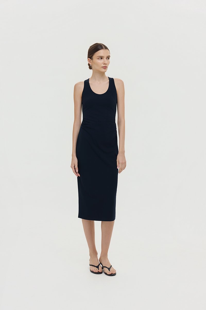 NOELIA HALTER NECK RUCHED MIDI DRESS