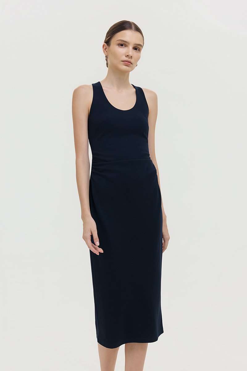 NOELIA HALTER NECK RUCHED MIDI DRESS