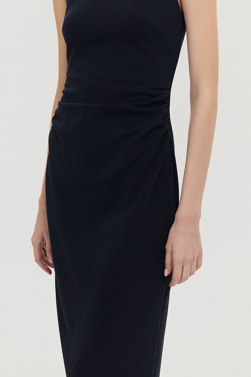 NOELIA HALTER NECK RUCHED MIDI DRESS
