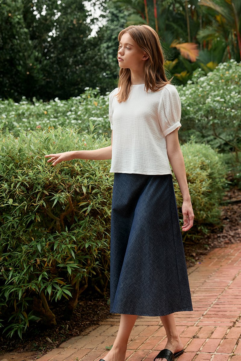 JUSTINA DENIM BIAS SKIRT